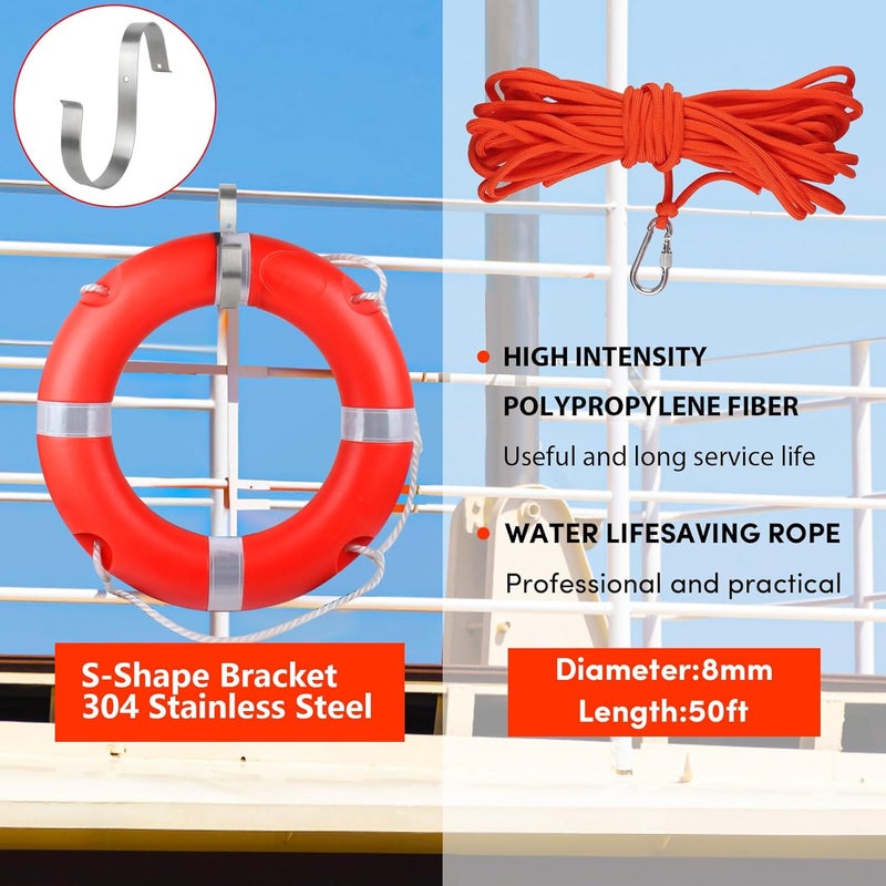 BALAVA Life Ring 23"/28" Boat Safety Throw Buoy With Reflective Tape & Grab Lines - Orange for Boats, Includes Water Floating Saving Rope and Bracket - Image 4